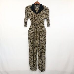 Vintage 80s Karen Alexander Floral Jumpsuit Tie‎ Waist Straight Leg Size 8 USA